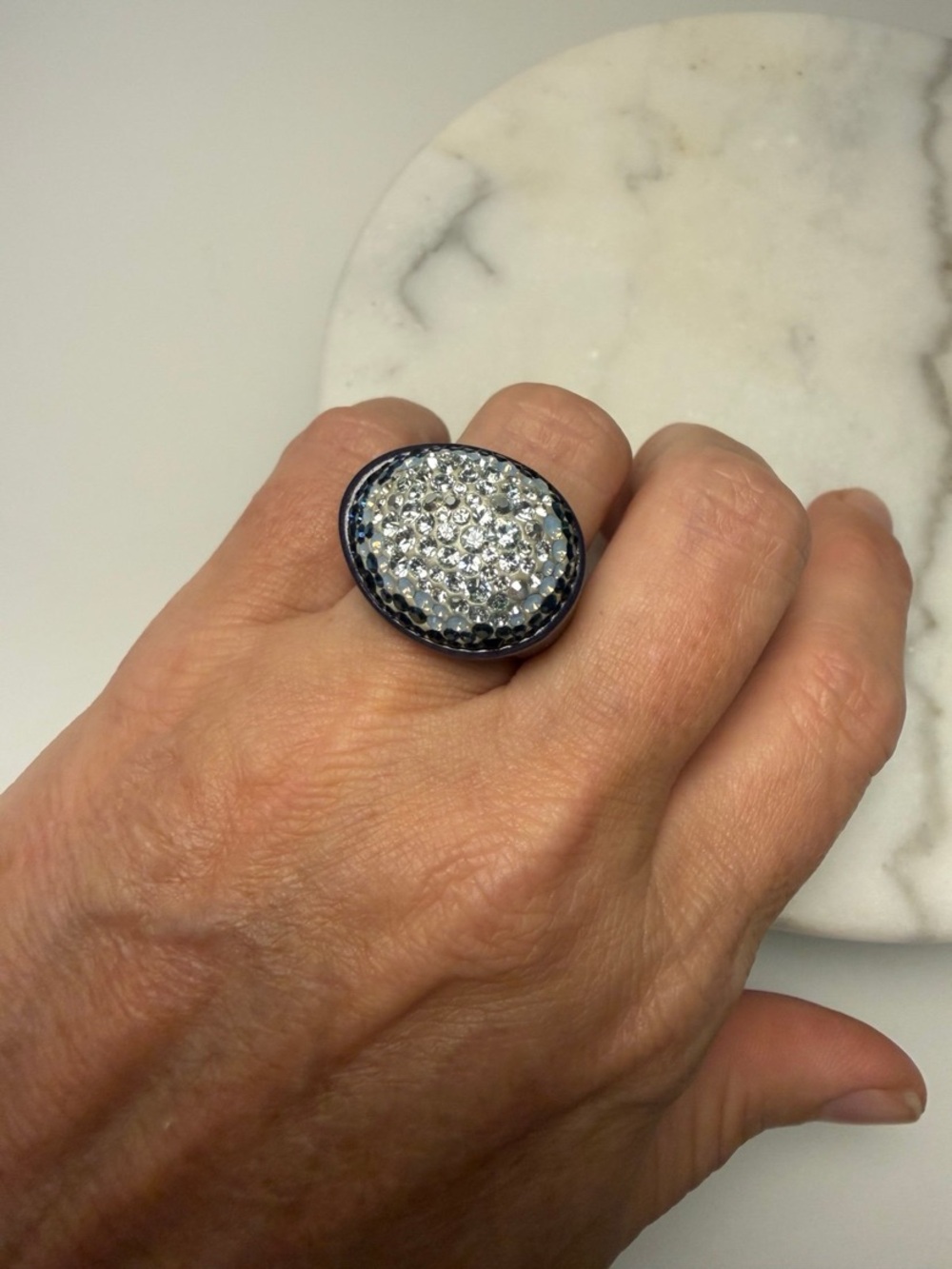 Crystal Pavé Dome Ring in Dark Purple setting. Sz 58 US 8